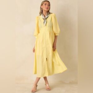 Red Dress Boutique Pale Yellow Puff-Sleeve Midi Dress